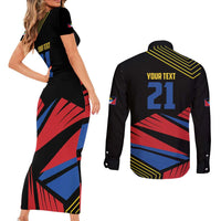 Custom Caribbean Cricket Antigua and Barbuda Couples Matching Short Sleeve Bodycon Dress and Long Sleeve Button Shirt - Wonder Print Shop