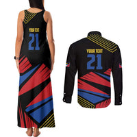 Custom Caribbean Cricket Antigua and Barbuda Couples Matching Tank Maxi Dress and Long Sleeve Button Shirt - Wonder Print Shop