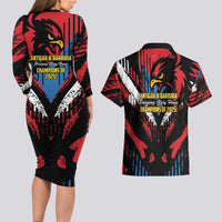 Caribbean Cricket Antigua and Barbuda Couples Matching Long Sleeve Bodycon Dress and Hawaiian Shirt First Crown Forever Proud - Wonder Print Shop