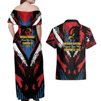 Caribbean Cricket Antigua and Barbuda Couples Matching Off Shoulder Maxi Dress and Hawaiian Shirt First Crown Forever Proud - Wonder Print Shop