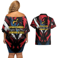 Caribbean Cricket Antigua and Barbuda Couples Matching Off Shoulder Short Dress and Hawaiian Shirt First Crown Forever Proud - Wonder Print Shop