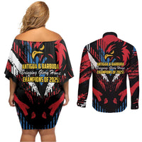 Caribbean Cricket Antigua and Barbuda Couples Matching Off Shoulder Short Dress and Long Sleeve Button Shirt First Crown Forever Proud - Wonder Print Shop
