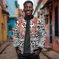 Nigeria Traditional Coral Bead Attire Sleeve Zip Bomber Jacket African Tribal Element Wild Animal Skins
