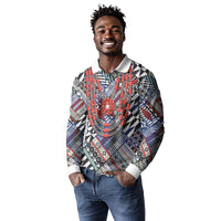 Nigeria Traditional Coral Bead Attire Long Sleeve Polo Shirt Tribal African Style