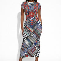 Nigeria Traditional Coral Bead Attire Short Sleeve Bodycon Dress Tribal African Style