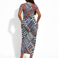 Nigeria Traditional Coral Bead Attire Short Sleeve Bodycon Dress Tribal African Style