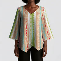 Nigerian Aso Oke African Ethnic Stripes Kimono Sleeve Blouse