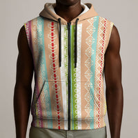 Nigerian Aso Oke African Ethnic Stripes Sleeveless Zip Hoodie