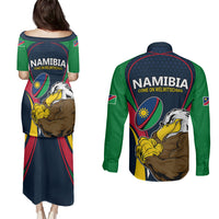 Namibia Rugby Couples Matching Puletasi Dress and Long Sleeve Button Shirts World Cup 2023 Eagle Mascot Come On Welwitschias LT9 - Wonder Print Shop