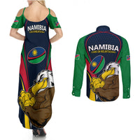 Namibia Rugby Couples Matching Summer Maxi Dress and Long Sleeve Button Shirts World Cup 2023 Eagle Mascot Come On Welwitschias LT9 - Wonder Print Shop