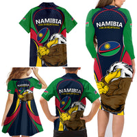 Namibia Rugby Family Matching Long Sleeve Bodycon Dress and Hawaiian Shirt World Cup 2023 Eagle Mascot Come On Welwitschias LT9 - Wonder Print Shop