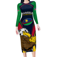 Namibia Rugby Family Matching Long Sleeve Bodycon Dress and Hawaiian Shirt World Cup 2023 Eagle Mascot Come On Welwitschias LT9 - Wonder Print Shop