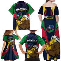 Namibia Rugby Family Matching Off Shoulder Maxi Dress and Hawaiian Shirt World Cup 2023 Eagle Mascot Come On Welwitschias LT9 - Wonder Print Shop