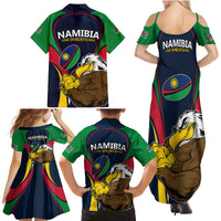 Namibia Rugby Family Matching Summer Maxi Dress and Hawaiian Shirt World Cup 2023 Eagle Mascot Come On Welwitschias - Wonder Print Shop