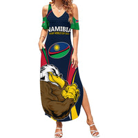 Namibia Rugby Family Matching Summer Maxi Dress and Hawaiian Shirt World Cup 2023 Eagle Mascot Come On Welwitschias - Wonder Print Shop