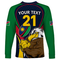 Custom Namibia Rugby Long Sleeve Shirt World Cup 2023 Eagle Mascot Come On Welwitschias - Wonder Print Shop