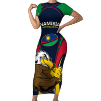 Custom Namibia Rugby Short Sleeve Bodycon Dress World Cup 2023 Eagle Mascot Come On Welwitschias - Wonder Print Shop