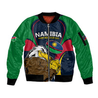 Custom Namibia Rugby Sleeve Zip Bomber Jacket World Cup 2023 Eagle Mascot Come On Welwitschias - Wonder Print Shop