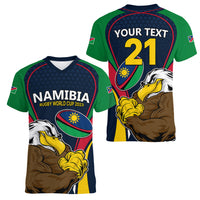 Custom Namibia Rugby Women V Neck T Shirt World Cup 2023 Eagle Mascot Come On Welwitschias - Wonder Print Shop