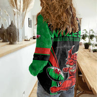 Wales Rugby Women Casual Shirt World Cup 2023 Dragon Mascot Come On Cymru - Wonder Print Shop