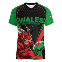 Wales Rugby Women V Neck T Shirt World Cup 2023 Dragon Mascot Come On Cymru - Wonder Print Shop