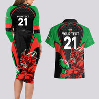 Custom Wales Rugby Couples Matching Long Sleeve Bodycon Dress and Hawaiian Shirt World Cup 2023 Dragon Mascot Come On Cymru LT9 - Wonder Print Shop