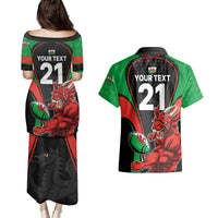 Custom Wales Rugby Couples Matching Puletasi Dress and Hawaiian Shirt World Cup 2023 Dragon Mascot Come On Cymru LT9 - Wonder Print Shop