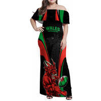 Custom Wales Rugby Family Matching Off Shoulder Maxi Dress and Hawaiian Shirt World Cup 2023 Dragon Mascot Come On Cymru LT9 - Wonder Print Shop