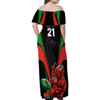 Custom Wales Rugby Family Matching Off Shoulder Maxi Dress and Hawaiian Shirt World Cup 2023 Dragon Mascot Come On Cymru LT9 - Wonder Print Shop