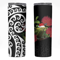 New Zealand Kakapo Christmas Skinny Tumbler Meri Kirihimete Pohutukawa Flowers - Wonder Print Shop
