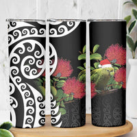 New Zealand Kakapo Christmas Skinny Tumbler Meri Kirihimete Pohutukawa Flowers - Wonder Print Shop