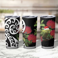 New Zealand Kakapo Christmas Tumbler Cup Meri Kirihimete Pohutukawa Flowers - Wonder Print Shop