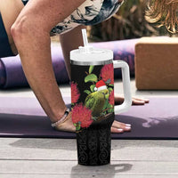 New Zealand Kakapo Christmas Tumbler With Handle Meri Kirihimete Pohutukawa Flowers - Wonder Print Shop