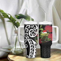 New Zealand Kakapo Christmas Tumbler With Handle Meri Kirihimete Pohutukawa Flowers - Wonder Print Shop