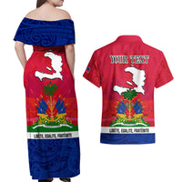 Haiti Independence Day Couples Matching Off Shoulder Maxi Dress and Hawaiian Shirt Libete Egalite Fratenite Ayiti 1804 With Polynesian Pattern LT9 - Wonder Print Shop
