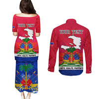 Haiti Independence Day Couples Matching Puletasi Dress and Long Sleeve Button Shirt Libete Egalite Fratenite Ayiti 1804 With Polynesian Pattern LT9 - Wonder Print Shop