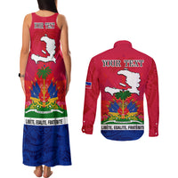 Haiti Independence Day Couples Matching Tank Maxi Dress and Long Sleeve Button Shirt Libete Egalite Fratenite Ayiti 1804 With Polynesian Pattern LT9 - Wonder Print Shop