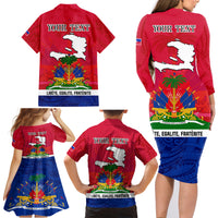 Haiti Independence Day Family Matching Long Sleeve Bodycon Dress and Hawaiian Shirt Libete Egalite Fratenite Ayiti 1804 With Polynesian Pattern LT9 - Wonder Print Shop