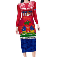 Haiti Independence Day Family Matching Long Sleeve Bodycon Dress and Hawaiian Shirt Libete Egalite Fratenite Ayiti 1804 With Polynesian Pattern LT9 - Wonder Print Shop