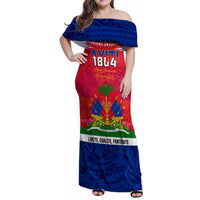 Haiti Independence Day Family Matching Off Shoulder Maxi Dress and Hawaiian Shirt Libete Egalite Fratenite Ayiti 1804 With Polynesian Pattern LT9 - Wonder Print Shop