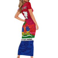 Haiti Independence Day Family Matching Short Sleeve Bodycon Dress and Hawaiian Shirt Libete Egalite Fratenite Ayiti 1804 With Polynesian Pattern - Wonder Print Shop