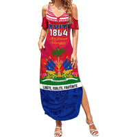 Haiti Independence Day Family Matching Summer Maxi Dress and Hawaiian Shirt Libete Egalite Fratenite Ayiti 1804 With Polynesian Pattern - Wonder Print Shop