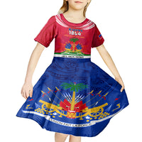 Haiti Independence Day Kid Short Sleeve Dress Libete Egalite Fratenite Ayiti 1804 With Polynesian Pattern - Wonder Print Shop