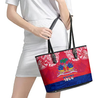 Haiti Independence Day Leather Tote Bag Libete Egalite Fratenite Ayiti 1804 With Polynesian Pattern - Wonder Print Shop