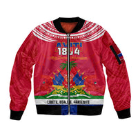 Haiti Independence Day Sleeve Zip Bomber Jacket Libete Egalite Fratenite Ayiti 1804 With Polynesian Pattern - Wonder Print Shop