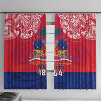 Haiti Independence Day Window Curtain Libete Egalite Fratenite Ayiti 1804 With Polynesian Pattern - Wonder Print Shop