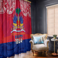 Haiti Independence Day Window Curtain Libete Egalite Fratenite Ayiti 1804 With Polynesian Pattern - Wonder Print Shop