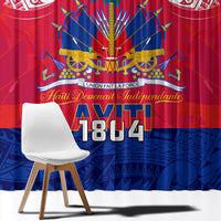Haiti Independence Day Window Curtain Libete Egalite Fratenite Ayiti 1804 With Polynesian Pattern - Wonder Print Shop