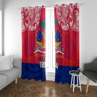 Haiti Independence Day Window Curtain Libete Egalite Fratenite Ayiti 1804 With Polynesian Pattern - Wonder Print Shop