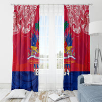 Haiti Independence Day Window Curtain Libete Egalite Fratenite Ayiti 1804 With Polynesian Pattern - Wonder Print Shop